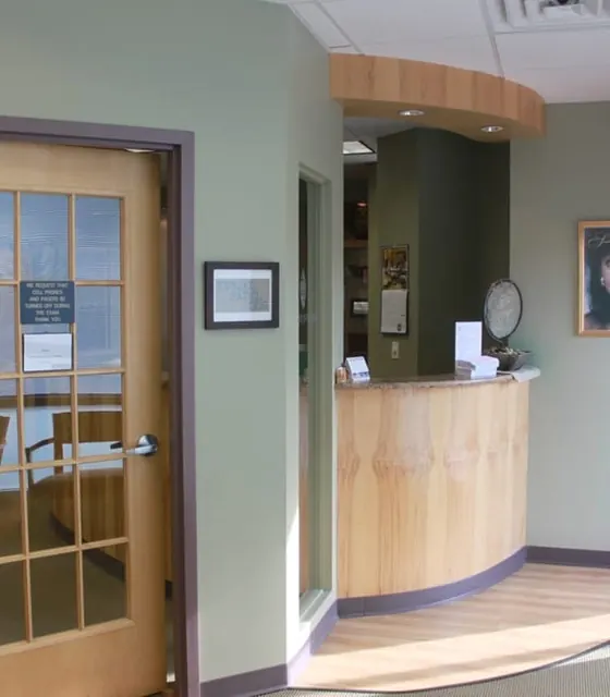 Inside the entrance, with the reception desk ahead.